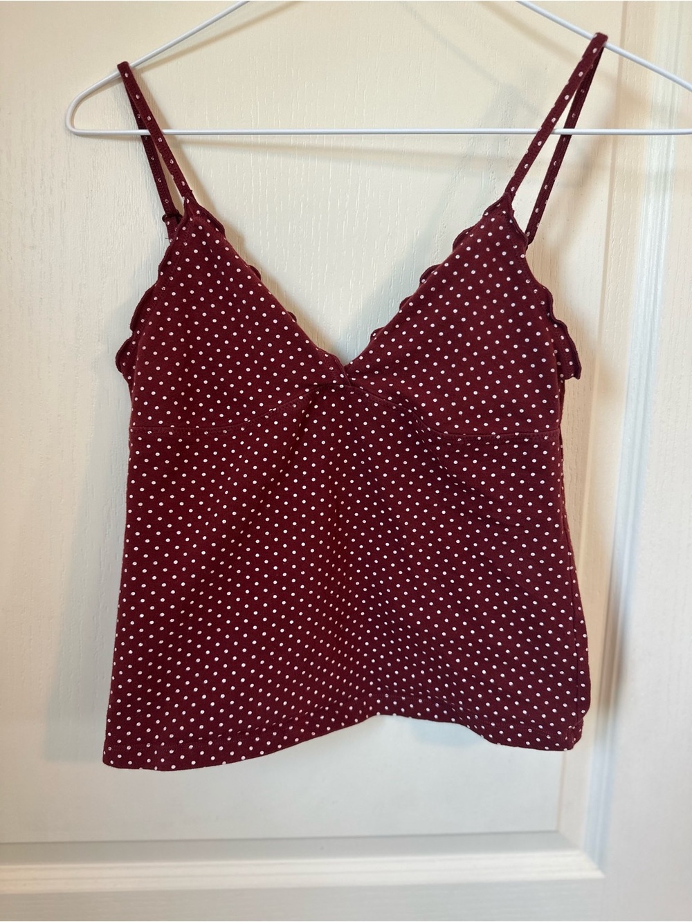 Brandy Melville Burgundy with White Polka Dot Spaghetti Strap Camisole